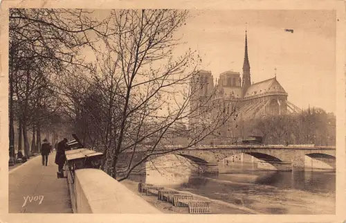C093 Frankreich Paris Notre Dame Blick vom Quai de la Tournelle Vintage Postkarte