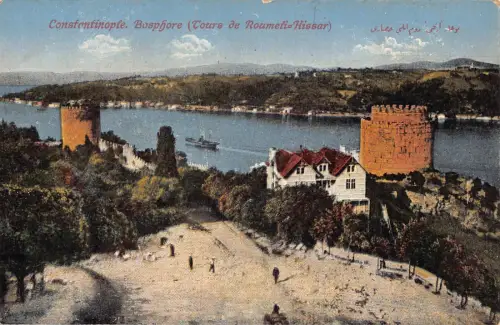 B012 Türkei Konstantinopel Bospor Tours de Roumeli Hissar Towers Postkarte