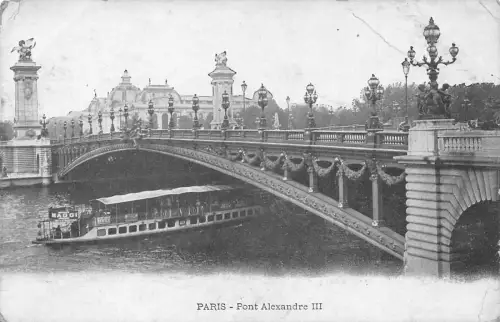 C098 Frankreich Paris Brücke Alexandre III und Boot 1925 Vintage Postkarte
