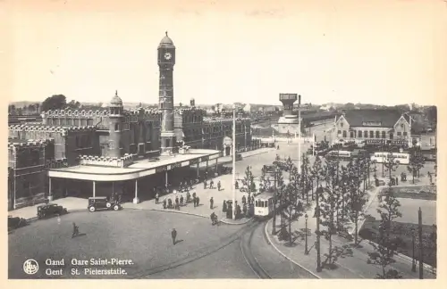 B015 Belgien Gent Gant Saint Pierre Gare Bahnhof Wagen Straßenbahn Postkarte