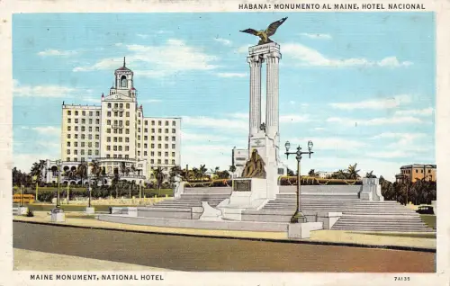 B013 Kuba Havanna Maine Monument Hotel Nacional Vintage Postkarte