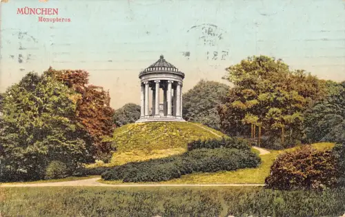 B022 Deutschland 1913 München Monopteros Vintage Postkarte