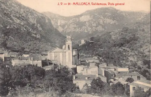 B017 Spanien Mallorca Valldemosa Gesamtansicht Vintage Postkarte