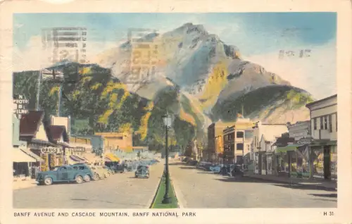 B020 Kanada 1949 Banff Avenue und Cascade Mountain Banff Nationalpark Postkarte