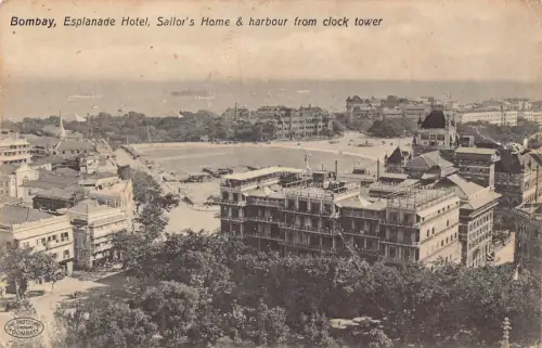 B013 Indien Bombay Esplanade Hotel Matrosenheim und Hafen Vintage Postkarte