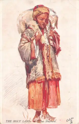 B016 Kunst Das Heilige Land Ein Syrischer Hirte Fürsorglich Schafe Vintage Postkarte