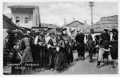 Bosnien und Herzegowina Trachten Frauen Markt Ethno Postkarte B871