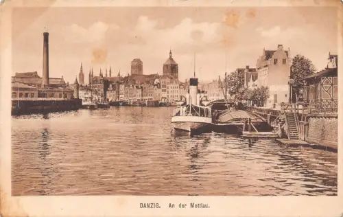 Polen Danzig Danzig An der Mottlau Dampfschiff Hafen Vintage Postkarte B871