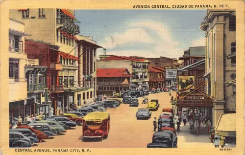 B013 Panama Central Avenue Panama City Cars Oldtimer Postkarte