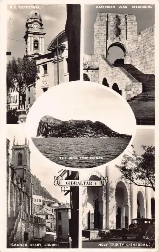 B016 Gibraltar 1952 Rock from the Bay Sacred Heart War Memorial RPPC Postkarte