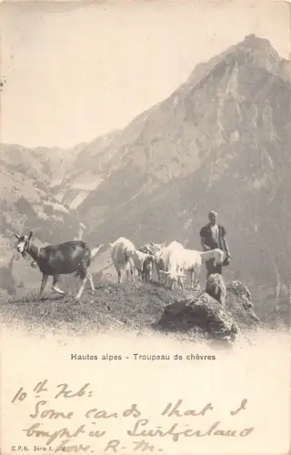 A641 Schweiz 1906 Hautes Alpes troupeau de chevres Ziegen Bauern Postkarte
