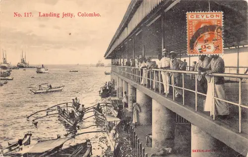 B431 Ceylon Sri Lanka Landung Steg Colombo Dampfschiffe Ureinwohner Postkarte