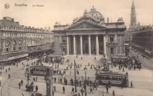 A647 Belgien Brüssel Börse Straßenbahn Vintage Postkarte