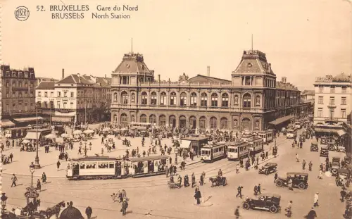A648 Belgien Brüssel Nordbahnhof Autos Straßenbahn Vintage Postkarte