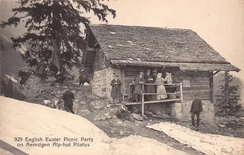 Schweiz Eaglish Euster Picknick Party Aemsigen Almhütte Pilatus Postkarte C423