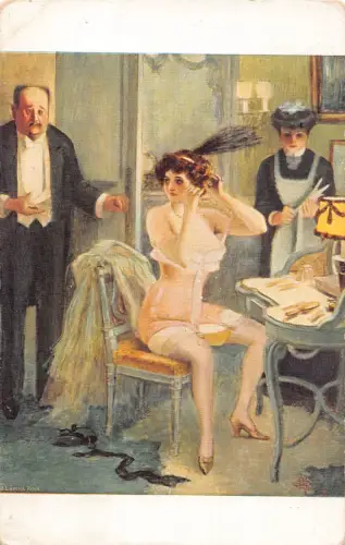 B437 Kunst von A Guillaume Lady getting Ready for Cabaret Dancer Postkarte