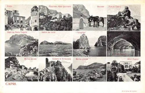 A649 Italien Capri Multi-View Hotel Pagano Kostüm Faro di Tiberio Plazza Postkarte