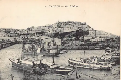 A668 Marokko Tanger Gesamtansicht Dampfschiffe Vintage Postkarte
