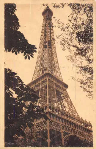 A675 Frankreich 1929 Eiffelturm durch Bäume Champ de Mars Garten Postkarte