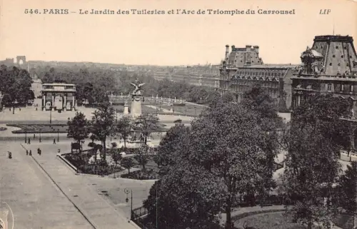 A676 Frankreich Paris Jardin des Tuileries et l'Arc de Trioumphe Karussell Postkarte
