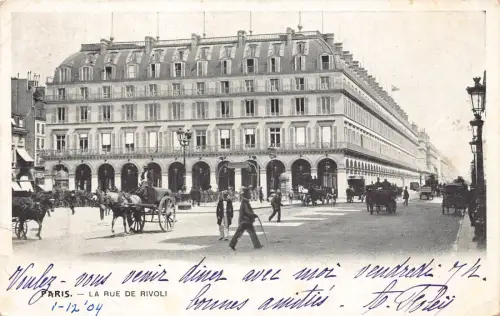 A678 Frankreich Paris 1904 Rue de Rivoli Kutschen Wagen Vintage Postkarte