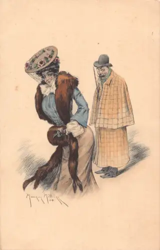 B439 Modepaar in eleganten Kostümen Kunst von Maurice Milliere Postkarte