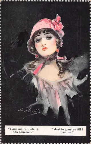 B438 Glamour 1918 Mysterious Fashion Woman Art by William Barribal Postkarte