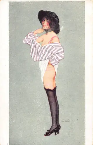 B439 Kunst von Raphael Kirchner Halbakt Frau Premiere Voilette Postkarte