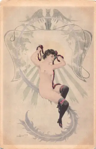 B439 Akt Frau Risque Mystical Creature Feder Jugendstil Art Douhin Postkarte