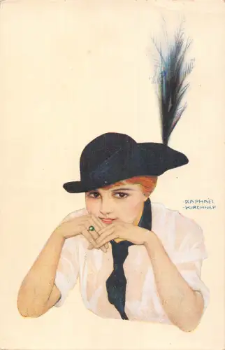B439 Kunst von Raphael Kirchner L'Implaquable Siska Dame mit Federhut Postkarte