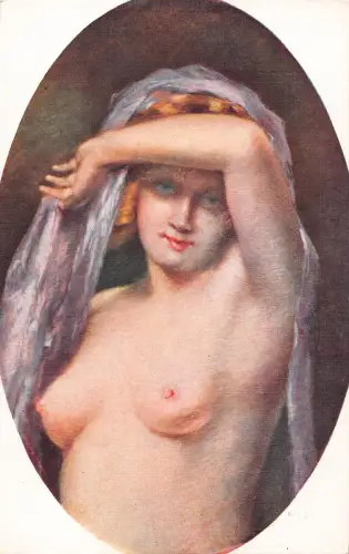 B439 Akt Frau mit Schleier gewagte Kunst von Euphemie Muraton Studienpostkarte