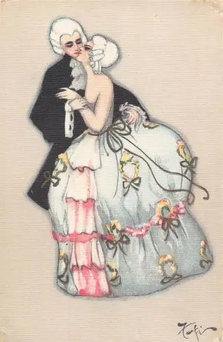 B439 Art Deco signierte Postkarte Sofia Chiostri Liebesroman Paar küsst