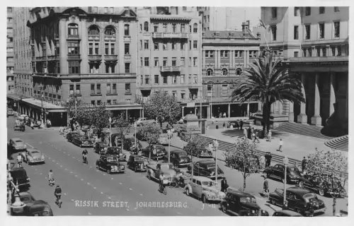 B442 Südafrika Johannesburg Rissik Street Cars Fahrrad RPPC Postkarte