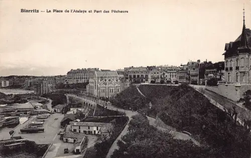 A682 Frankreich Biarritz Place de l'Atalaye et Port des Pecheurs Vintage Postkarte