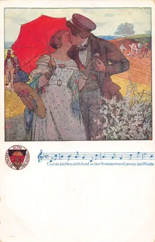 A689 Liebesroman Paar küsst Deutscher Schul Verein Musiknoten Postkarte