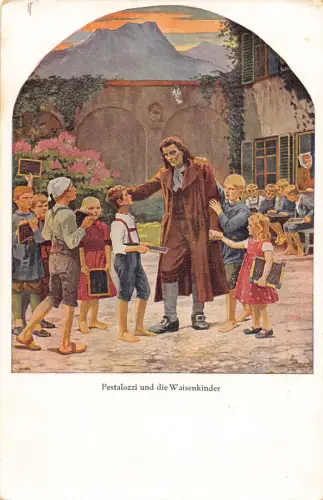 A688 Kunst 1931 Pestalozzi und die Waisenkinder Lehrer Schulkinder Postkarte