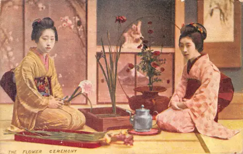 A687 Japan Geishas Doing The Flower Ceremony Iris Teekanne Postkarte