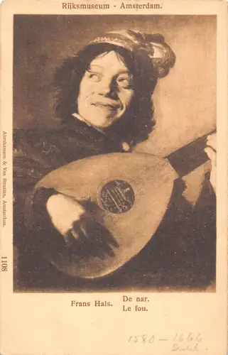 A689 Kunst von Frans Hals Rijksmuseum Amsterdam Mann spielt Mandoline Postkarte
