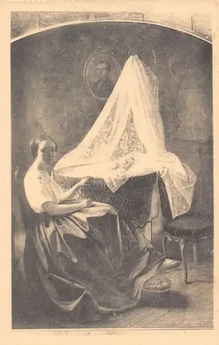 A689 Musee de Dijon Kunst von Bilotte Mutter und Baby in Krippe Vintage Postkarte