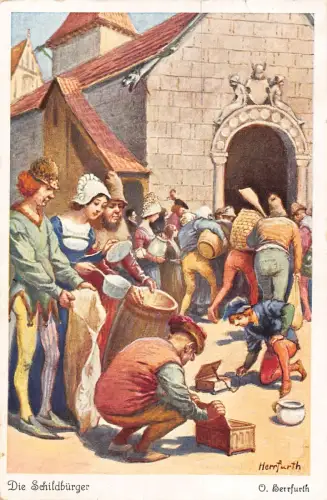 A689 Kunst von Herrnfurth 1947 Die Schildbuerger Joker Märchen Postkarte