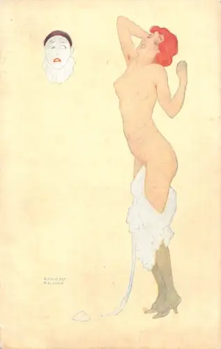 L472 Glamour Risque Nude La Paresse Pierrot lovesigned Raphael Kirchner Postkarte