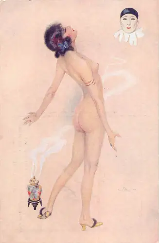L472 Risque Nude Les 7 Peches Capitaux Pierrot love signed Suz. Meunier Postkarte