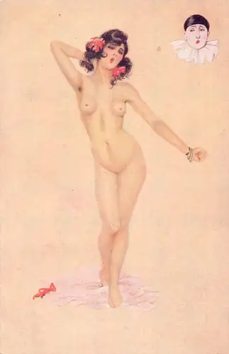 L472 Risque Nude Les 7 Peches Capitaux Pierrot love signed Suz. Meunier Postkarte