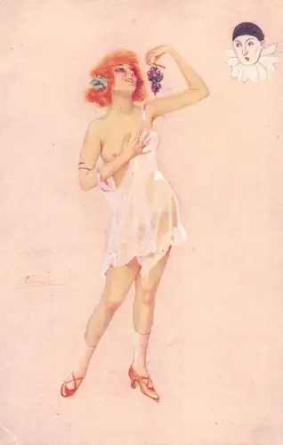 L472 Risque Nude Les 7 Peches Capitaux Pierrot love signed Suz. Meunier Postkarte