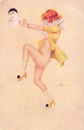 L472 Risque Nude Les 7 Peches Capitaux Pierrot love signed Suz. Meunier Postkarte