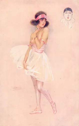 L472 Risque Nude Les 7 Peches Capitaux Pierrot love signed Suz. Meunier Postkarte