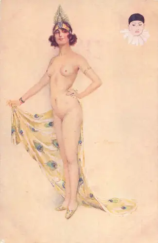 L472 Risque Nude Les 7 Peches Capitaux Pierrot love signed Suz. Meunier Postkarte