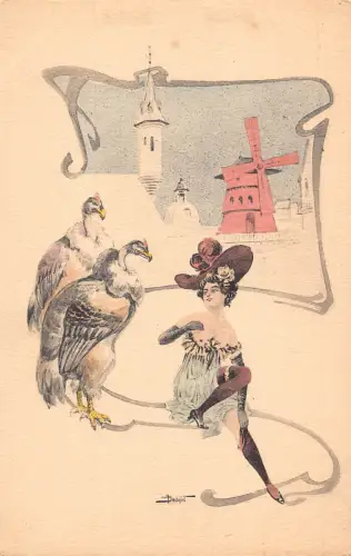 L474 Jugendstil Lady Gultures Moulin Rouge signiert Bouhin Akt gewagte Postkarte