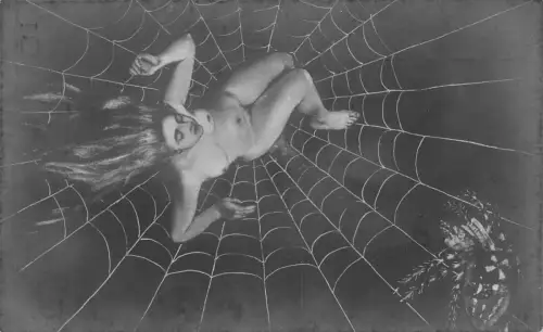 L473 Nude Risque sprider web humanized spider vintage RPPC postcard