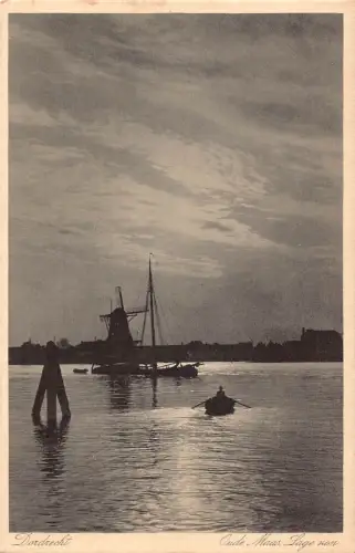 A660 Niederlande Dordrecht Oude Maas Lage Zone Windmühle Mondschein Postkarte